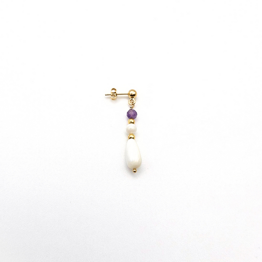 POST EARRINGS WITH AMETHYST & MOTHER OF PEARL