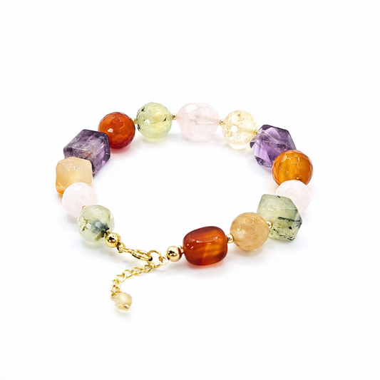 Pulseira Flores Statement – Prata Dourada e Mix de Pedras Naturais