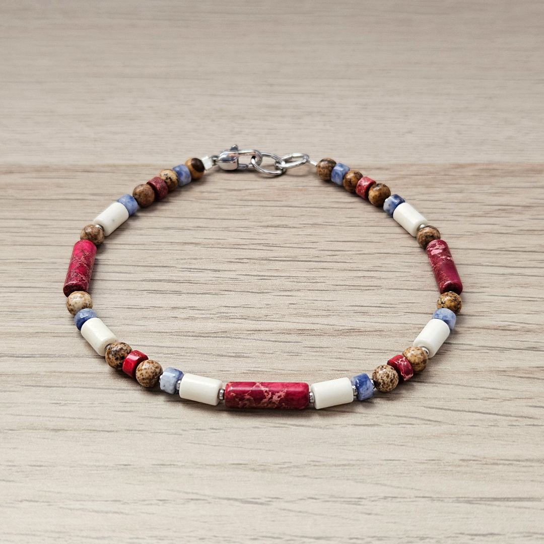 MEN BRACELET JASPER RED & BLUE MIX