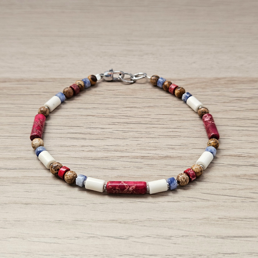 MEN BRACELET JASPER RED & BLUE MIX