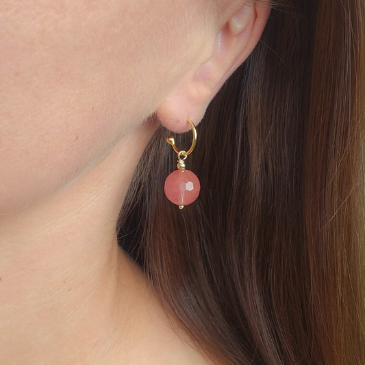 OHRRINGE DESERTO VERMELHO EINZELPERLEN AUS QUARZ