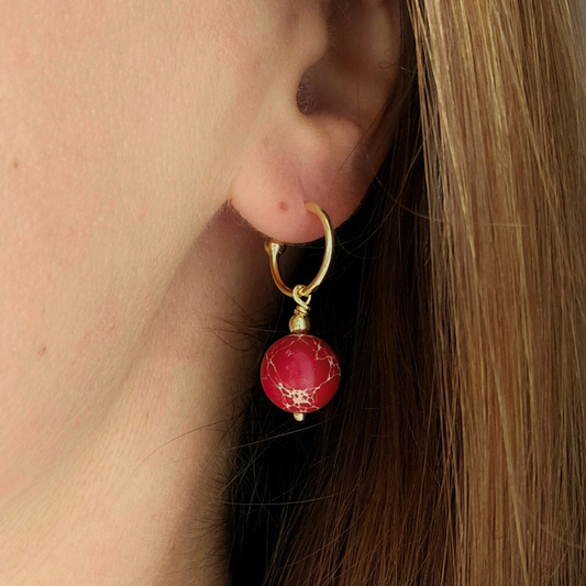 SINGLE BALL POST EARRINGS RED