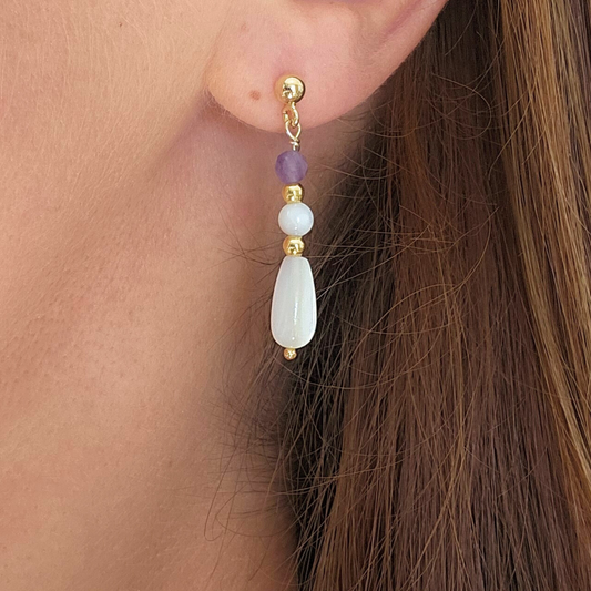 POST EARRINGS WITH AMETHYST & MOTHER OF PEARL