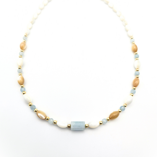 NECKLACE WITH AQUAMARINE & MOTHER OF PEARL