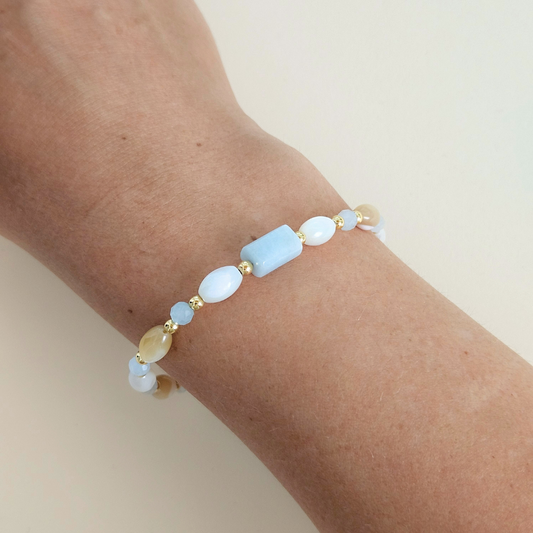 LOCK BRACELET WITH AQUAMARINE & MOTHER OF PEARL