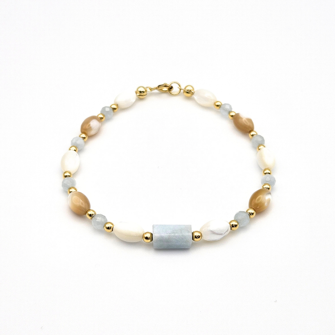 LOCK BRACELET WITH AQUAMARINE & MOTHER OF PEARL