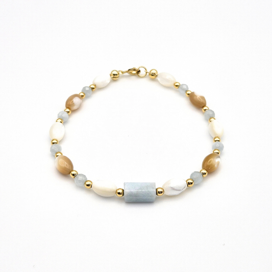 LOCK BRACELET WITH AQUAMARINE & MOTHER OF PEARL