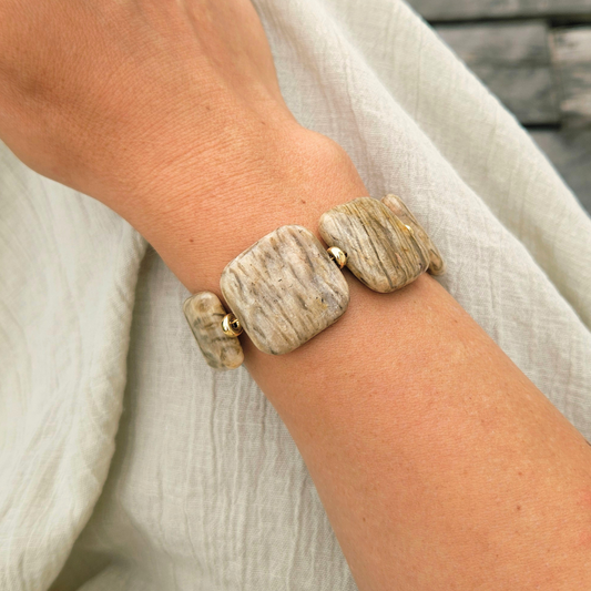 Pulseira Civetta – Prata Banhada a Ouro, Jaspe e Bronzite