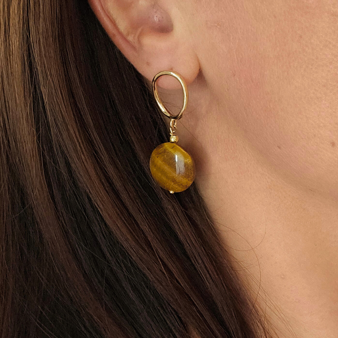 ROSAIS TIGER'S EYE DISCS POST EARRINGS