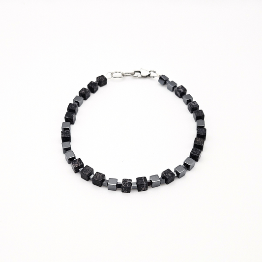 MEN BRACELET JASPER & HEMATITE CUBE BLACK
