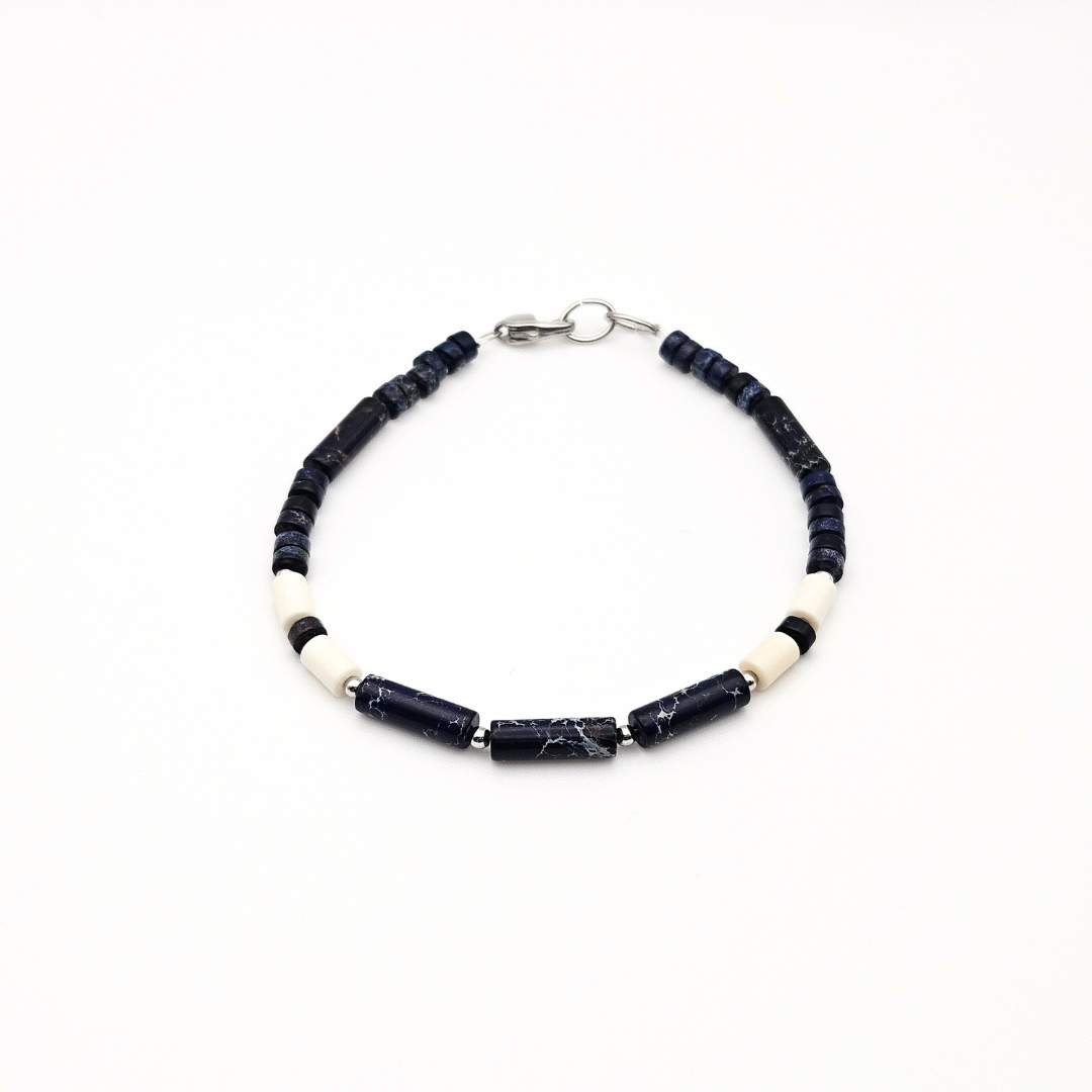 MEN BRACELET JASPER DEEP BLUE & WHITE MIX