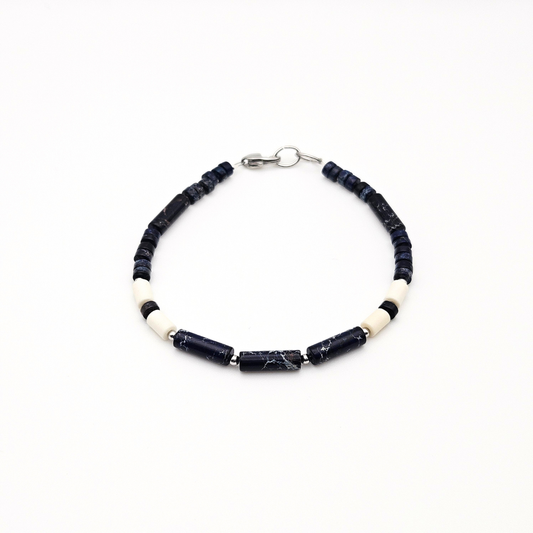 MEN BRACELET JASPER DEEP BLUE & WHITE MIX