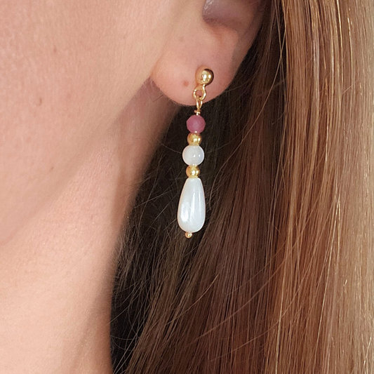 POST EARRINGS WITH RUBY & MOTHER OF PEARL