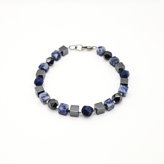 MEN BRACELET SODALITE & HEMATITE CUBE