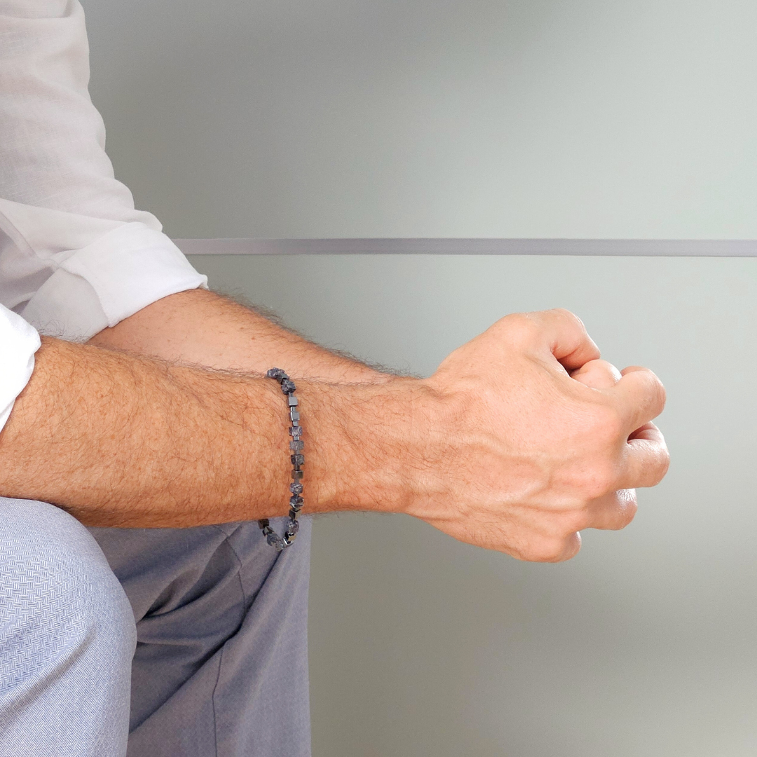 MEN BRACELET JASPER & HEMATITE CUBE BLACK
