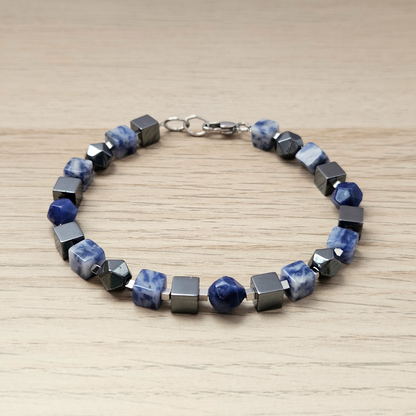MEN BRACELET SODALITE & HEMATITE CUBE
