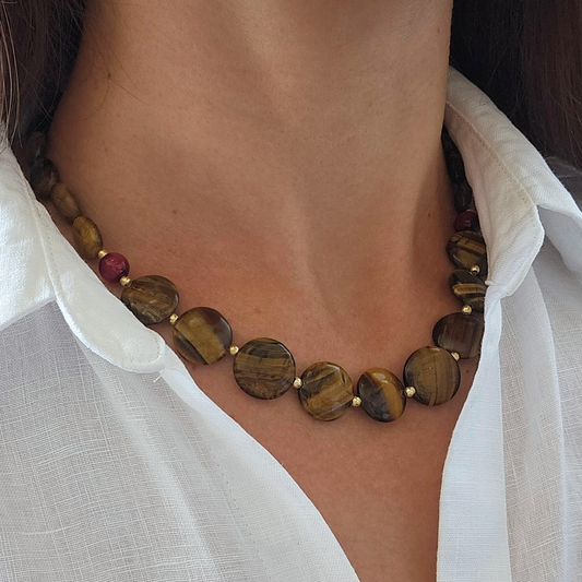 ROSAIS TIGER'S EYE DISCS NECKLACE