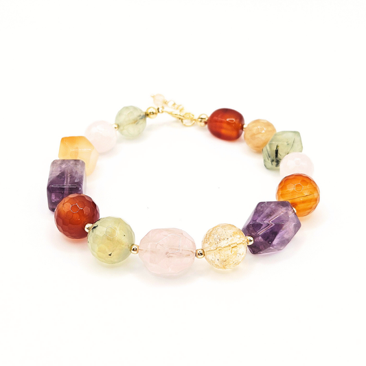 Pulseira Flores Statement – Prata Dourada e Mix de Pedras Naturais