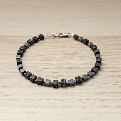 MEN BRACELET JASPER & HEMATITE CUBE BLACK