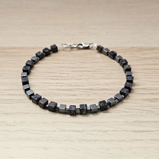 MEN BRACELET JASPER & HEMATITE CUBE BLACK