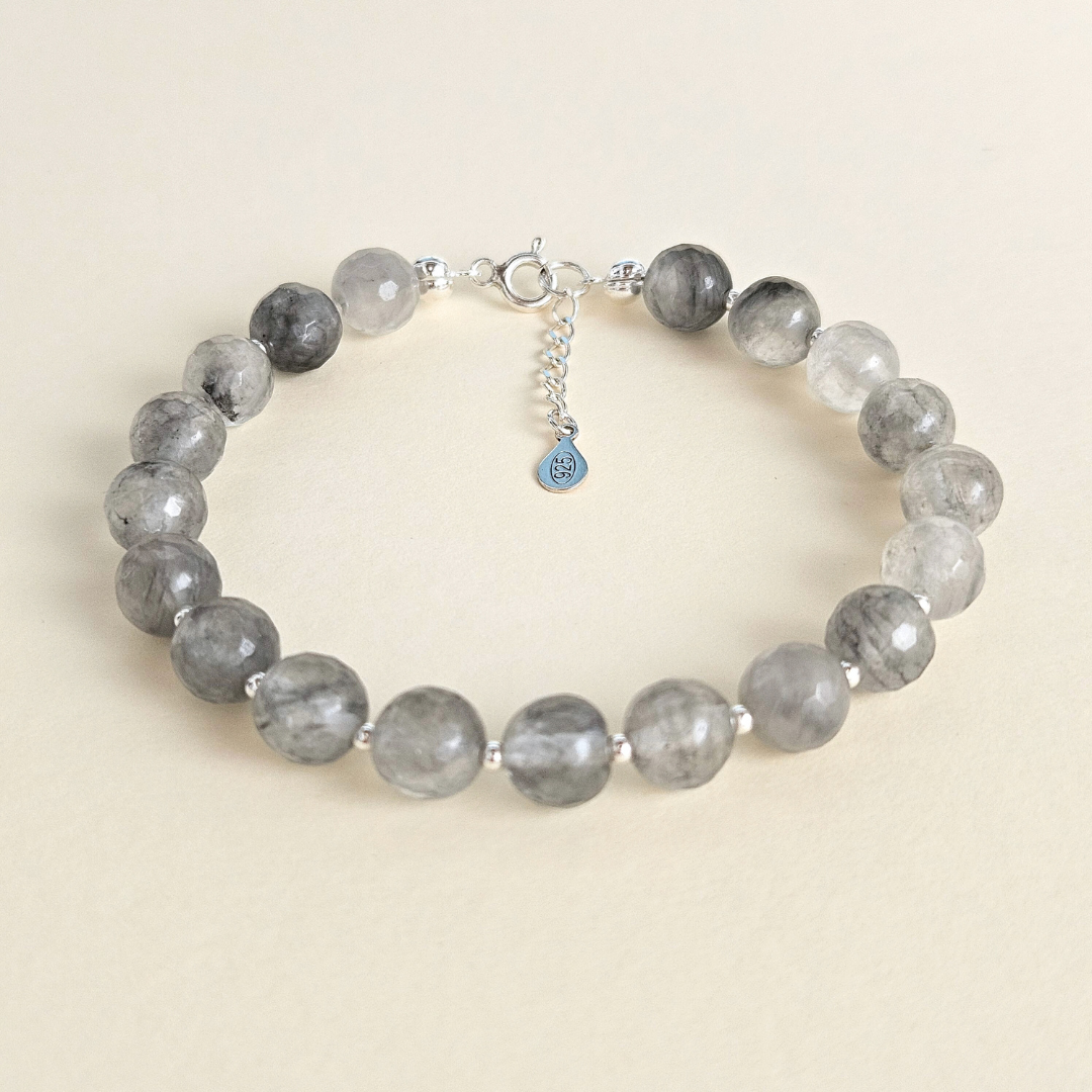 Delicate Konkordia Bracelet - 925 Sterling Silver & Grey Quartz
