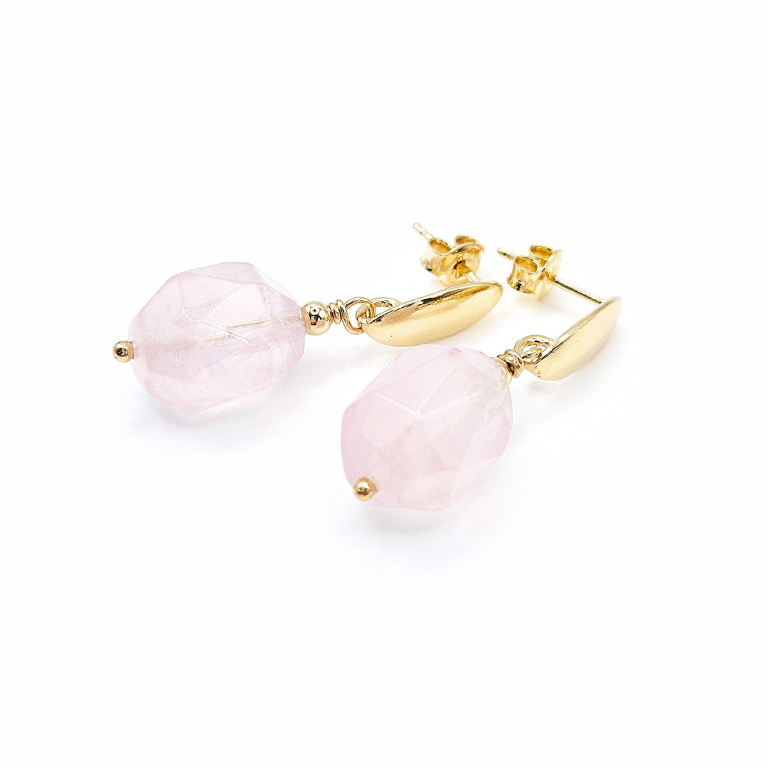 Flores Rose Quartz Earrings – Gold-Plated Silver & Faceted Gemstone Drops