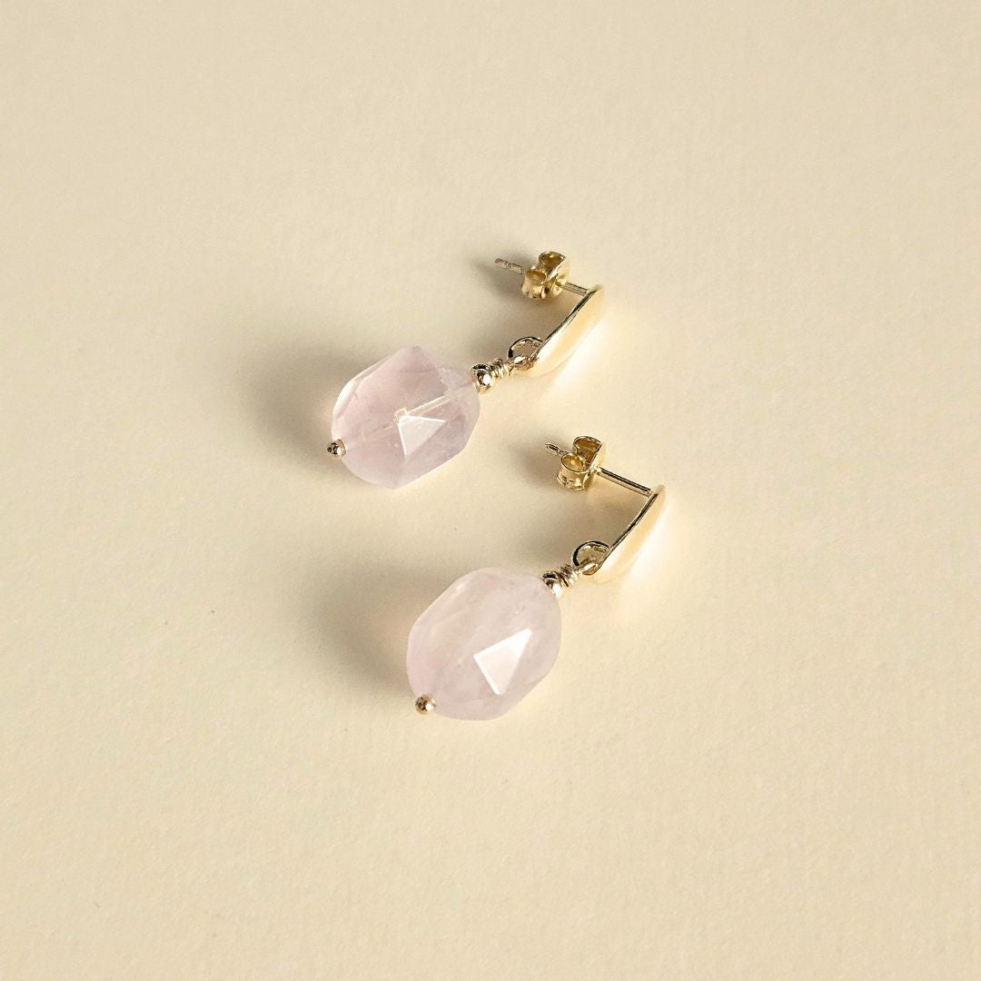 Flores Rose Quartz Earrings – Gold-Plated Silver & Faceted Gemstone Drops