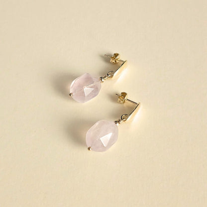 Flores Rose Quartz Earrings – Gold-Plated Silver & Faceted Gemstone Drops