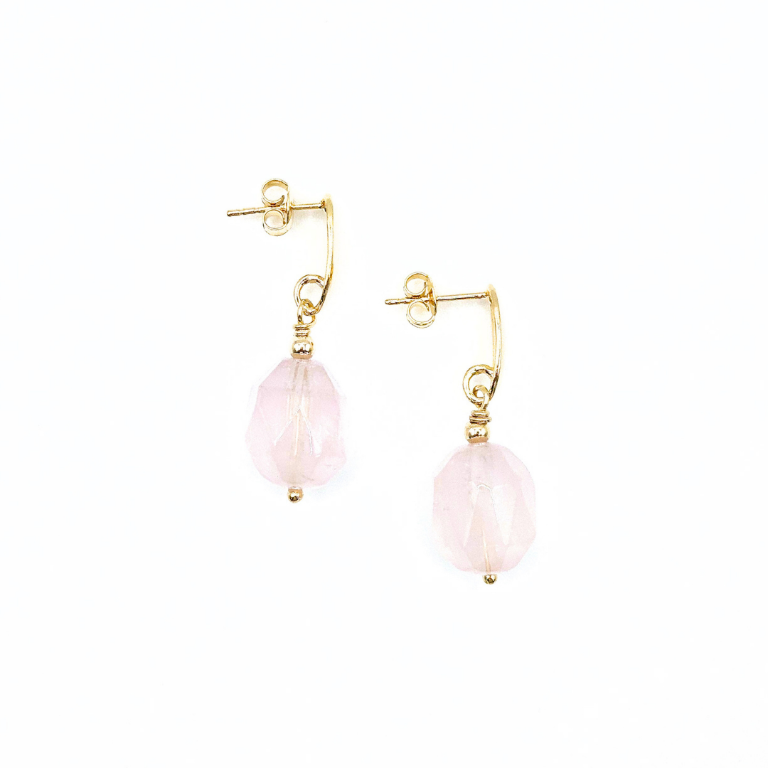 Flores Rose Quartz Earrings – Gold-Plated Silver & Faceted Gemstone Drops