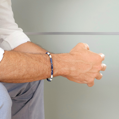 MEN BRACELET JASPER DEEP BLUE & WHITE MIX