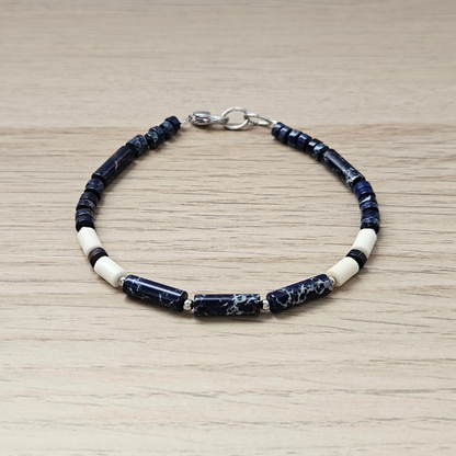 MEN BRACELET JASPER DEEP BLUE & WHITE MIX