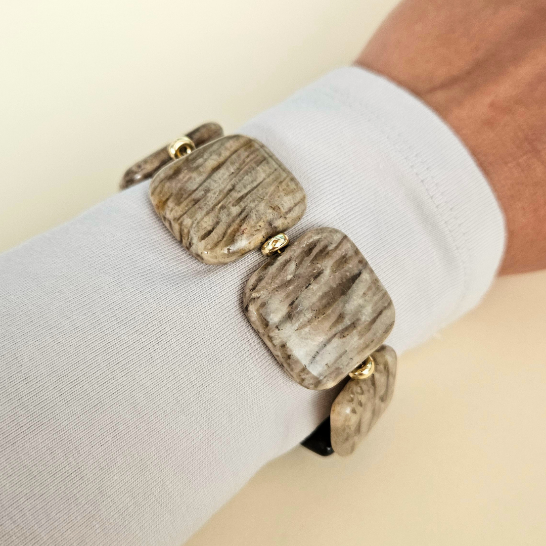 Pulseira Civetta – Prata Banhada a Ouro, Jaspe e Bronzite