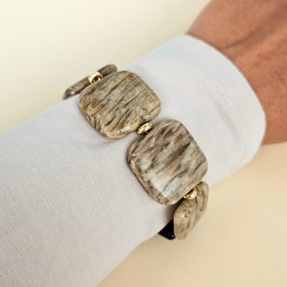 Pulseira Civetta – Prata Banhada a Ouro, Jaspe e Bronzite