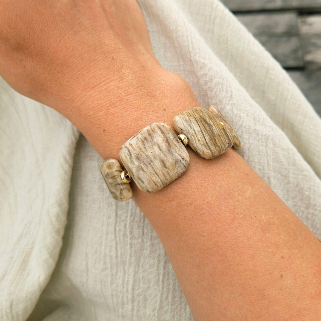 Pulseira Civetta – Prata Banhada a Ouro, Jaspe e Bronzite