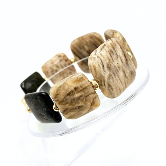 Pulseira Civetta – Prata Banhada a Ouro, Jaspe e Bronzite