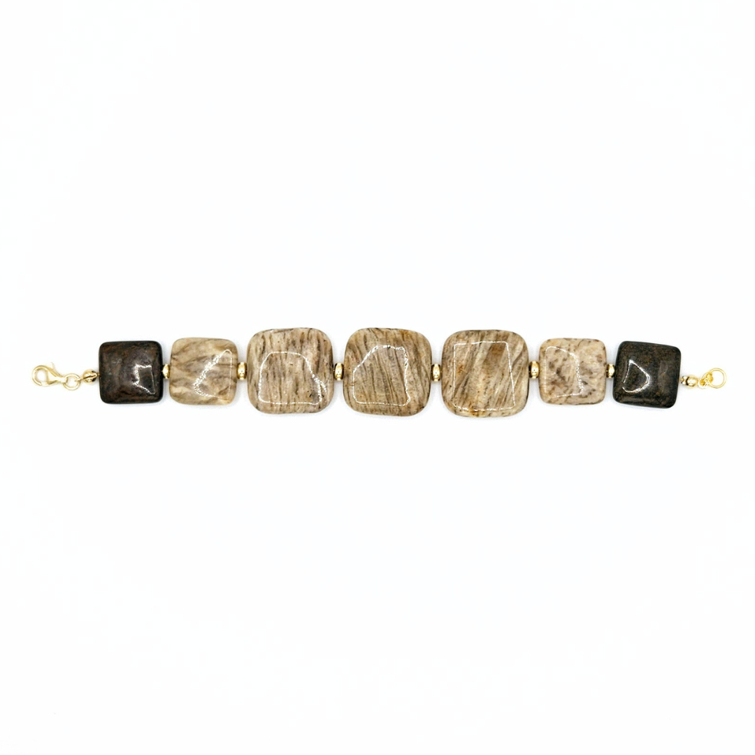 Pulseira Civetta – Prata Banhada a Ouro, Jaspe e Bronzite