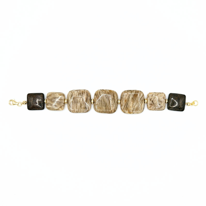 Pulseira Civetta – Prata Banhada a Ouro, Jaspe e Bronzite