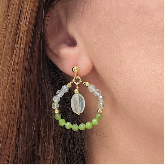 BRINCOS DE ARGOLA CALDEIRA COM PREHNITA