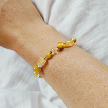 Ilha do Sol Armband – Citrin, Tigerauge, Hämatoid-Quarz & vergoldetes Silber