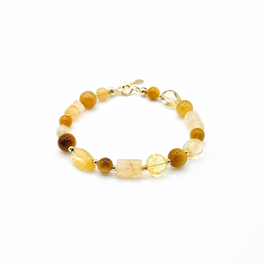 Ilha do Sol Armband – Citrin, Tigerauge, Hämatoid-Quarz & vergoldetes Silber