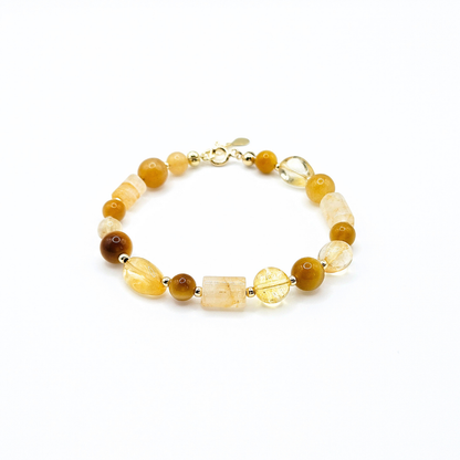 Ilha do Sol Armband – Citrin, Tigerauge, Hämatoid-Quarz & vergoldetes Silber
