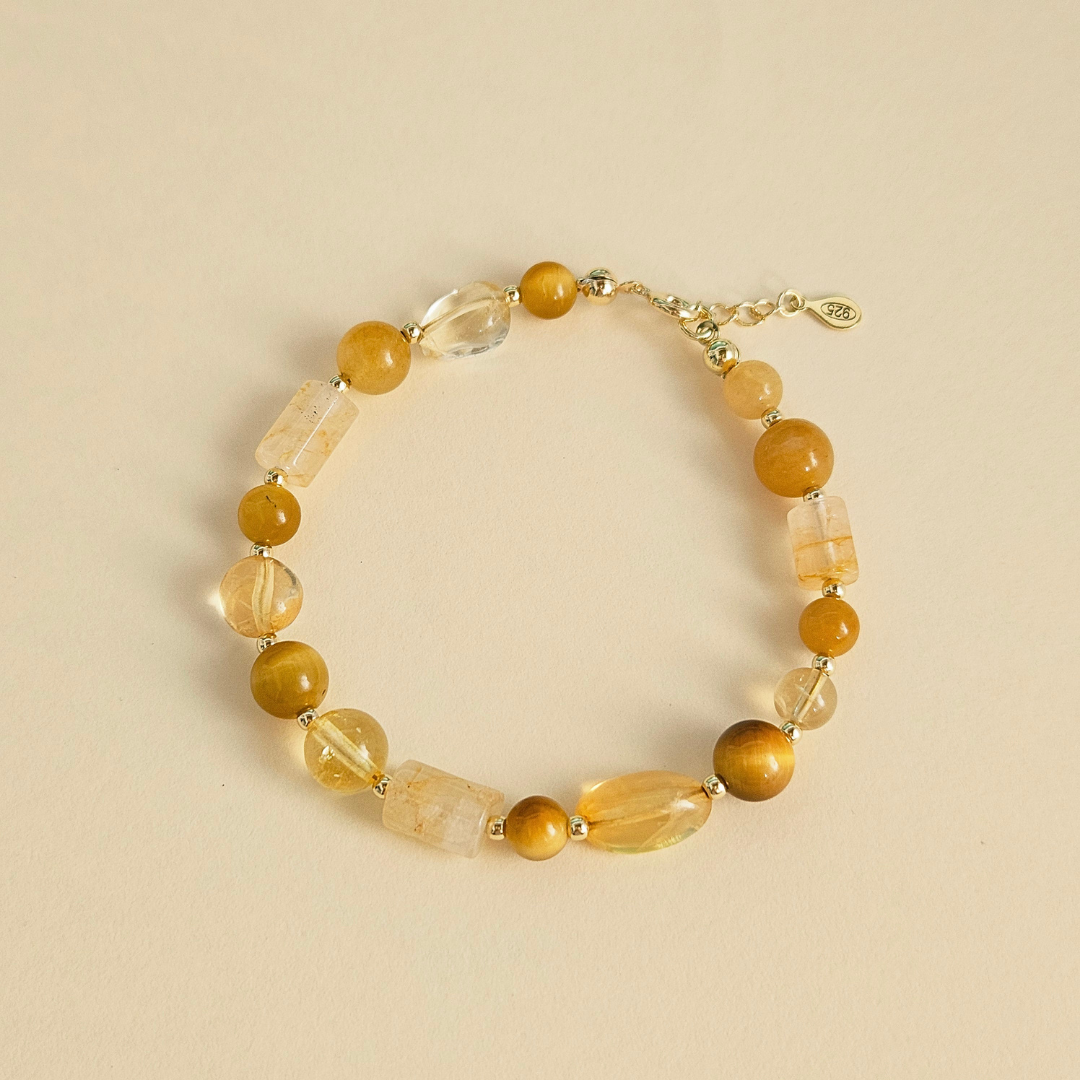 Ilha do Sol Armband – Citrin, Tigerauge, Hämatoid-Quarz & vergoldetes Silber