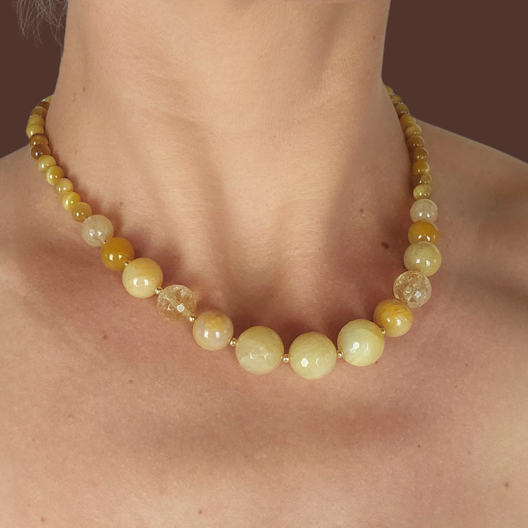 Ilha do Sol Necklace - Sunstone, Citrine, Tiger's Eye & Gold-plated Silver