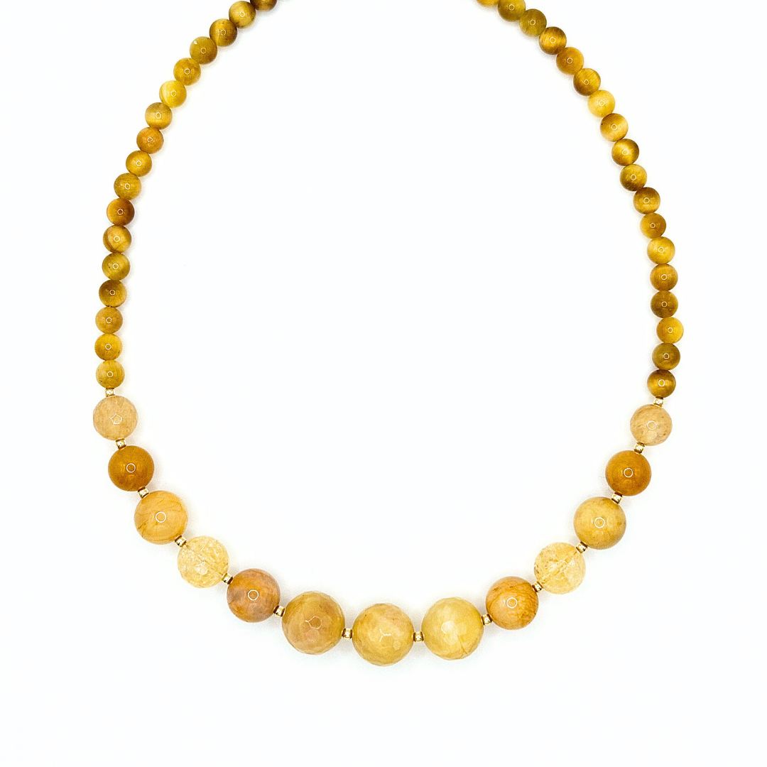 Ilha do Sol Necklace - Sunstone, Citrine, Tiger's Eye & Gold-plated Silver