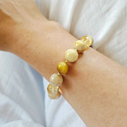 Ilha do Sol Statement-Armband – Sonnenstein, Citrin, Tigerauge & vergoldetes Silber