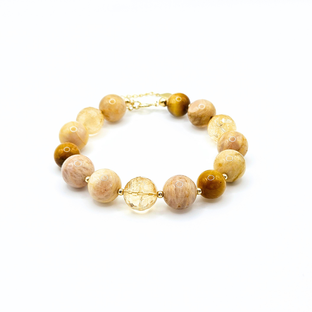 Ilha do Sol Statement-Armband – Sonnenstein, Citrin, Tigerauge & vergoldetes Silber