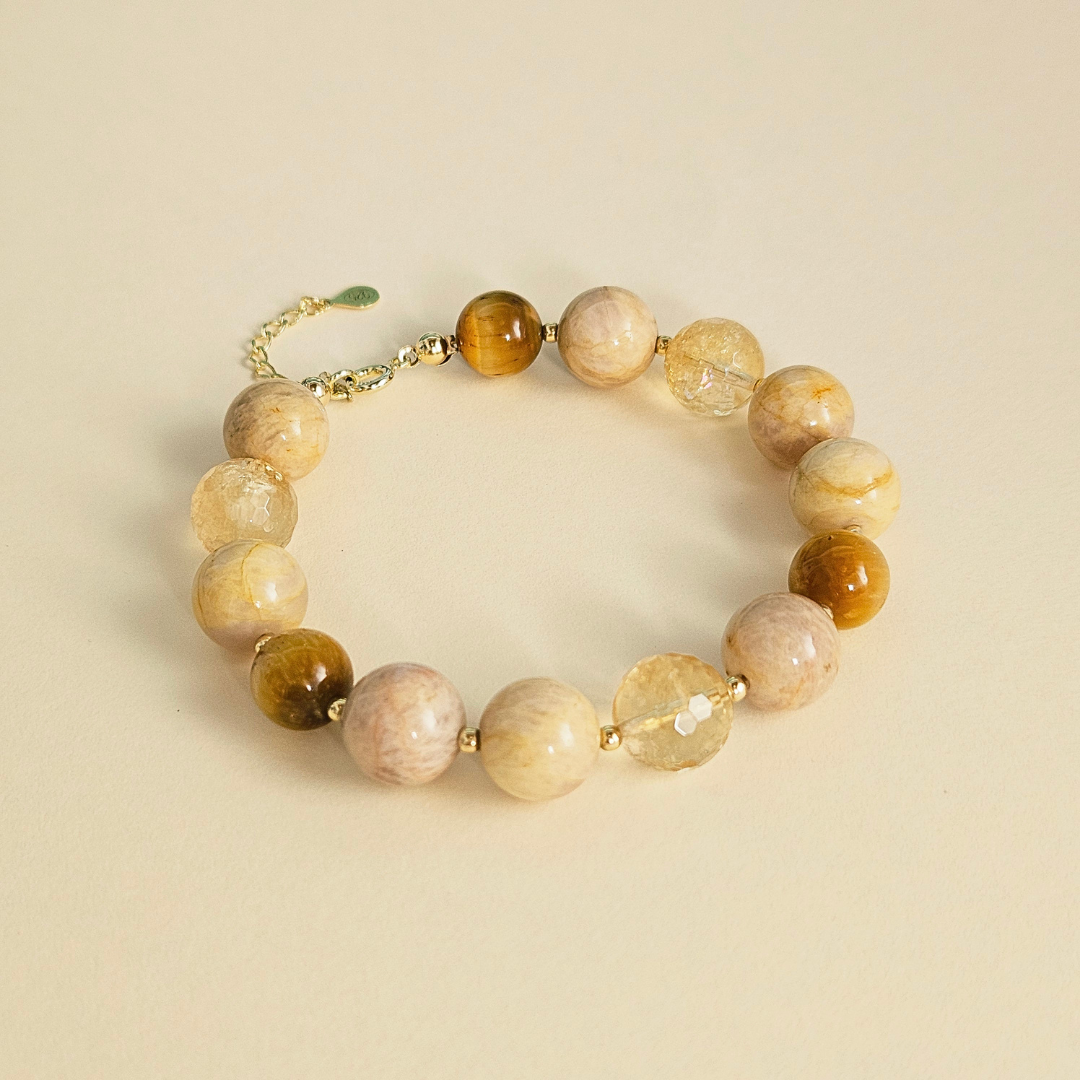 Ilha do Sol Statement-Armband – Sonnenstein, Citrin, Tigerauge & vergoldetes Silber