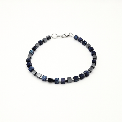 MEN BRACELET JASPER & HEMATITE CUBE DARK BLUE