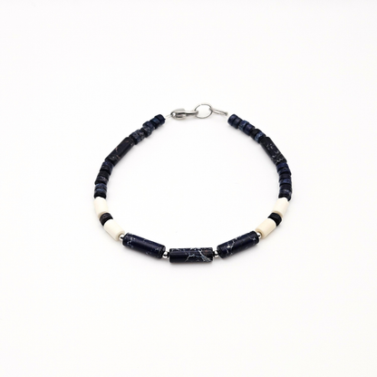 MEN BRACELET JASPER DEEP BLUE & WHITE MIX