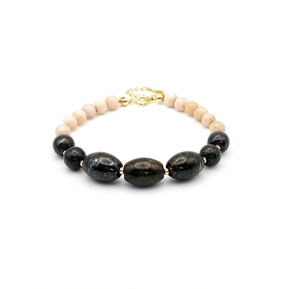 Pulseira de Prata banhada a ouro 18k com Bronzite e Pedra do sol